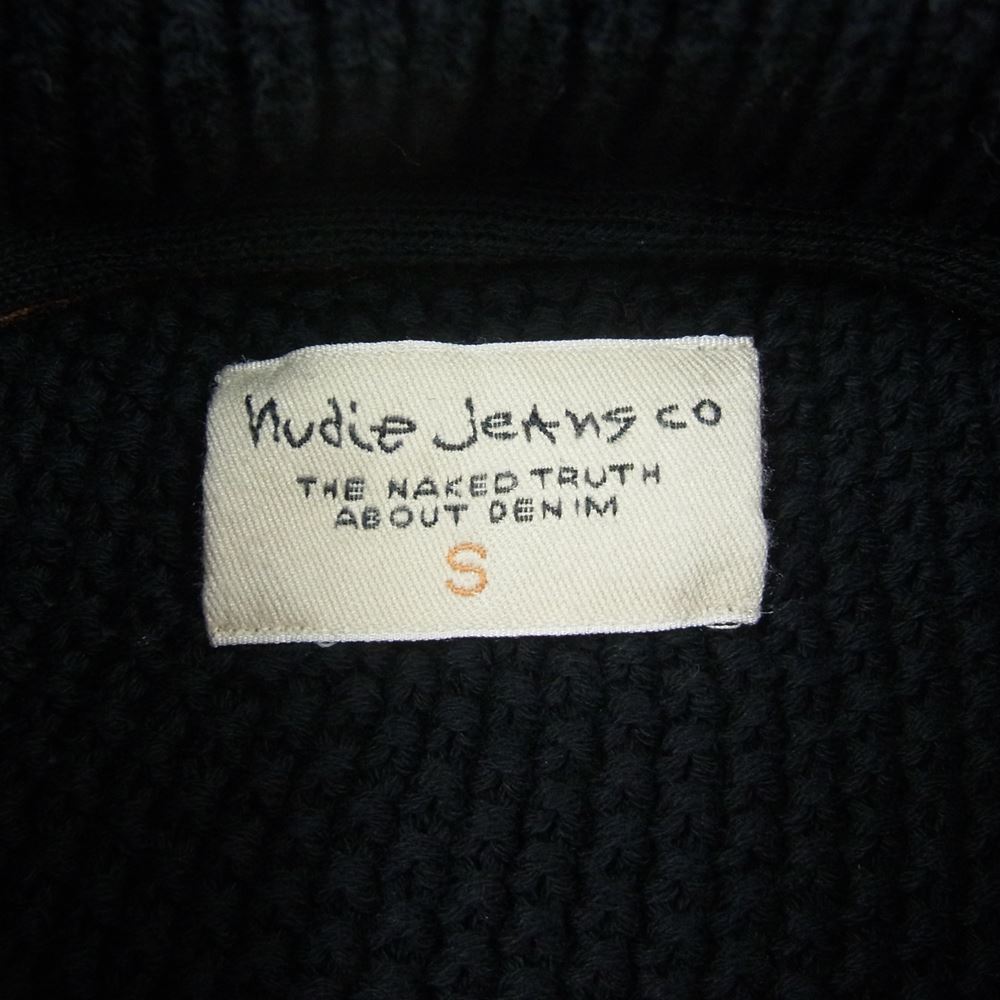 Nudie Jeans ヌーディージーンズ ショールカラー コットン ジップ ニット カーディガン ブラック系 S【中古】