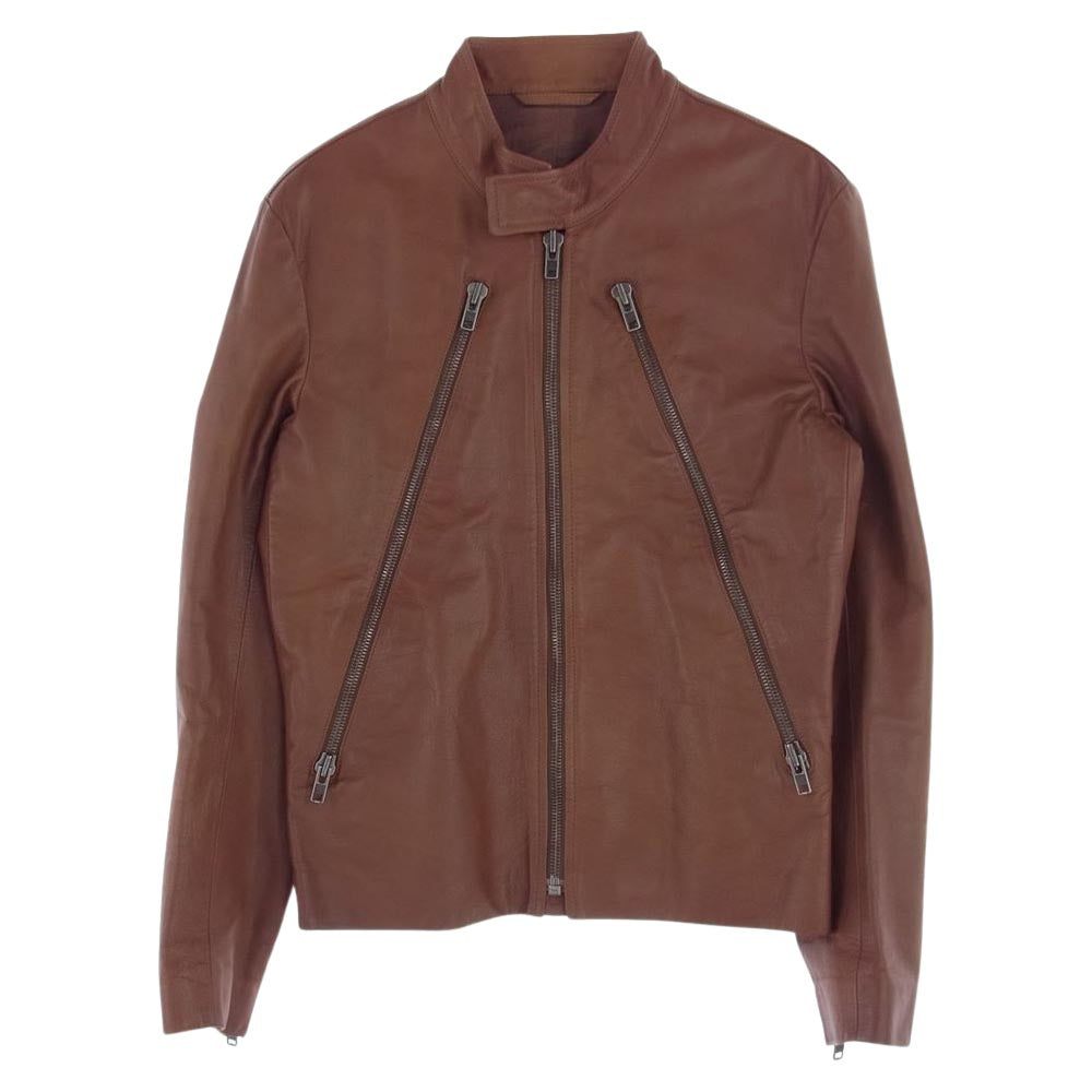 MAISON MARTIN MARGIELA メゾンマルタンマルジェラ 14ライン アーカイブ ここのえタグ イタリア製 ハの字 ジップ レザー ライダースジャケット 牛革 ブラウン系 44【中古】