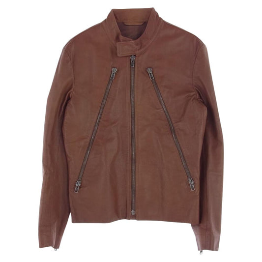MAISON MARTIN MARGIELA メゾンマルタンマルジェラ 14ライン アーカイブ ここのえタグ イタリア製 ハの字 ジップ レザー ライダースジャケット 牛革 ブラウン系 44【中古】