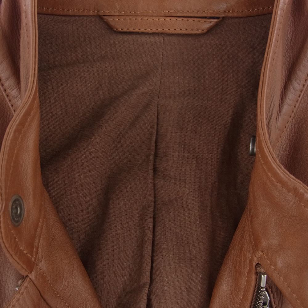 MAISON MARTIN MARGIELA メゾンマルタンマルジェラ 14ライン アーカイブ ここのえタグ イタリア製 ハの字 ジップ レザー ライダースジャケット 牛革 ブラウン系 44【中古】