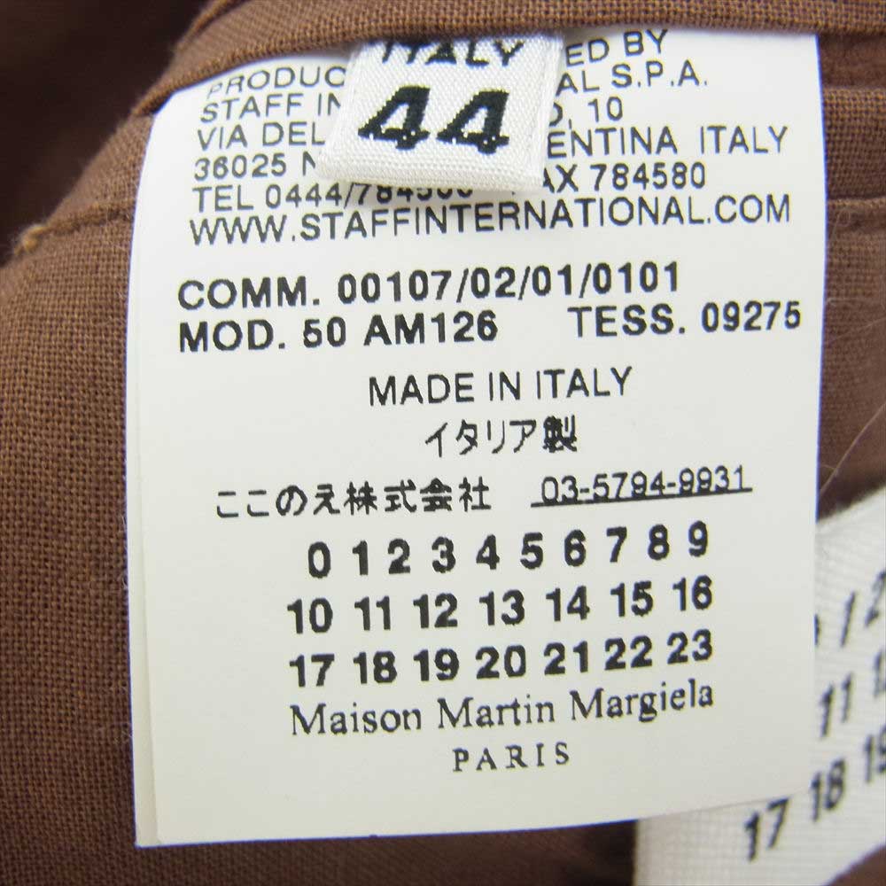 MAISON MARTIN MARGIELA メゾンマルタンマルジェラ 14ライン アーカイブ ここのえタグ イタリア製 ハの字 ジップ レザー ライダースジャケット 牛革 ブラウン系 44【中古】