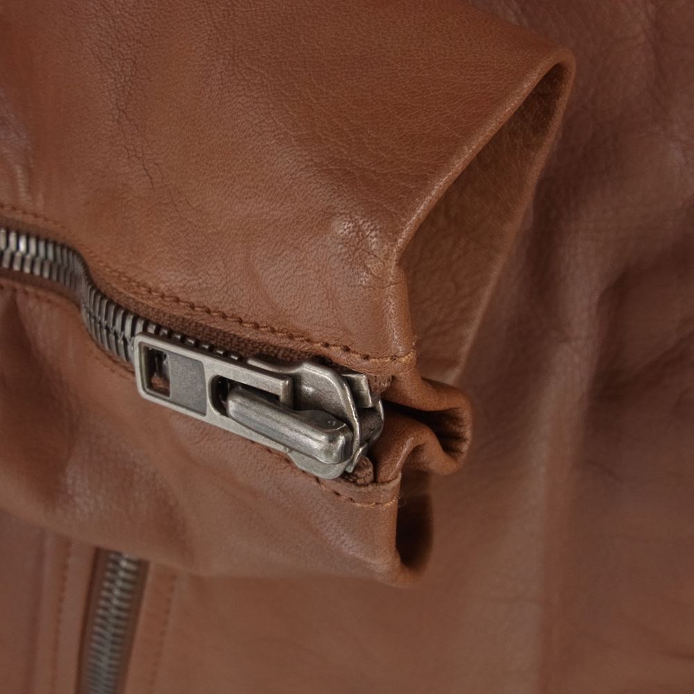 MAISON MARTIN MARGIELA メゾンマルタンマルジェラ 14ライン アーカイブ ここのえタグ イタリア製 ハの字 ジップ レザー ライダースジャケット 牛革 ブラウン系 44【中古】