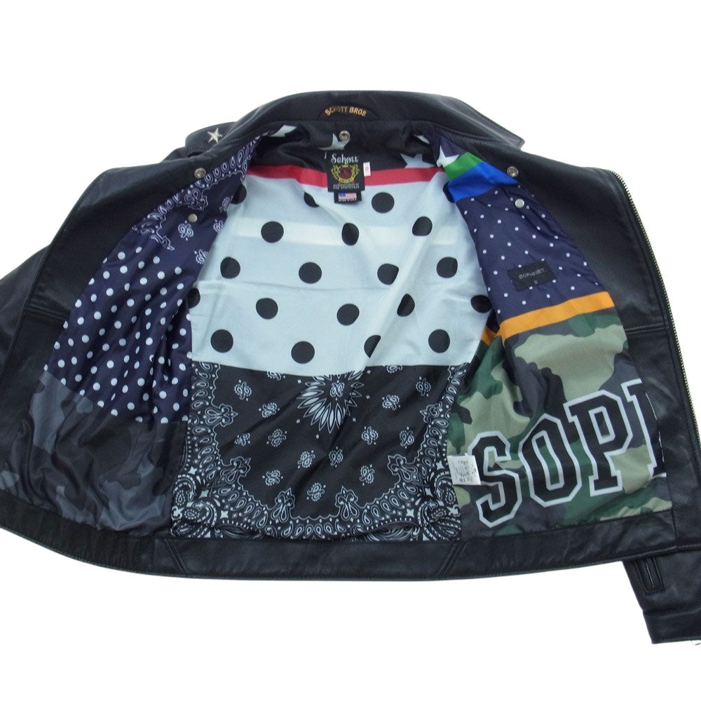 SOPHNET. ソフネット 16SS SOPH-160035 × Schott ショット ONESTAR RIDERS JACKET ワンスター レザー ダブルライダース ジャケット 襟裏袖口黄色 ブラック ブラック系 36【中古】