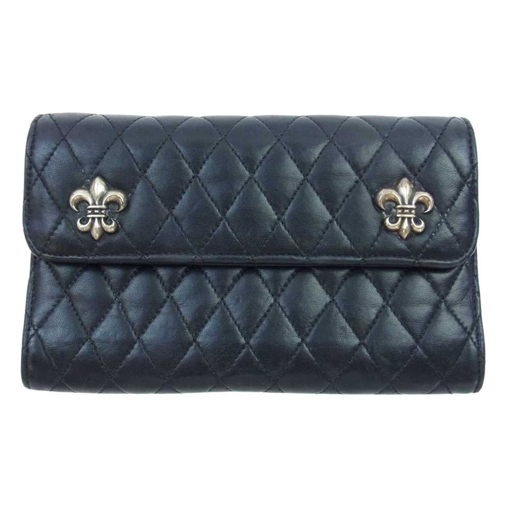 CHROME HEARTS クロムハーツ（原本無） QUILTED WAVE WALLET 3SNAP FLARE キルティング ウェーブ 3スナップ フレア ウォレット ブラック系【中古】