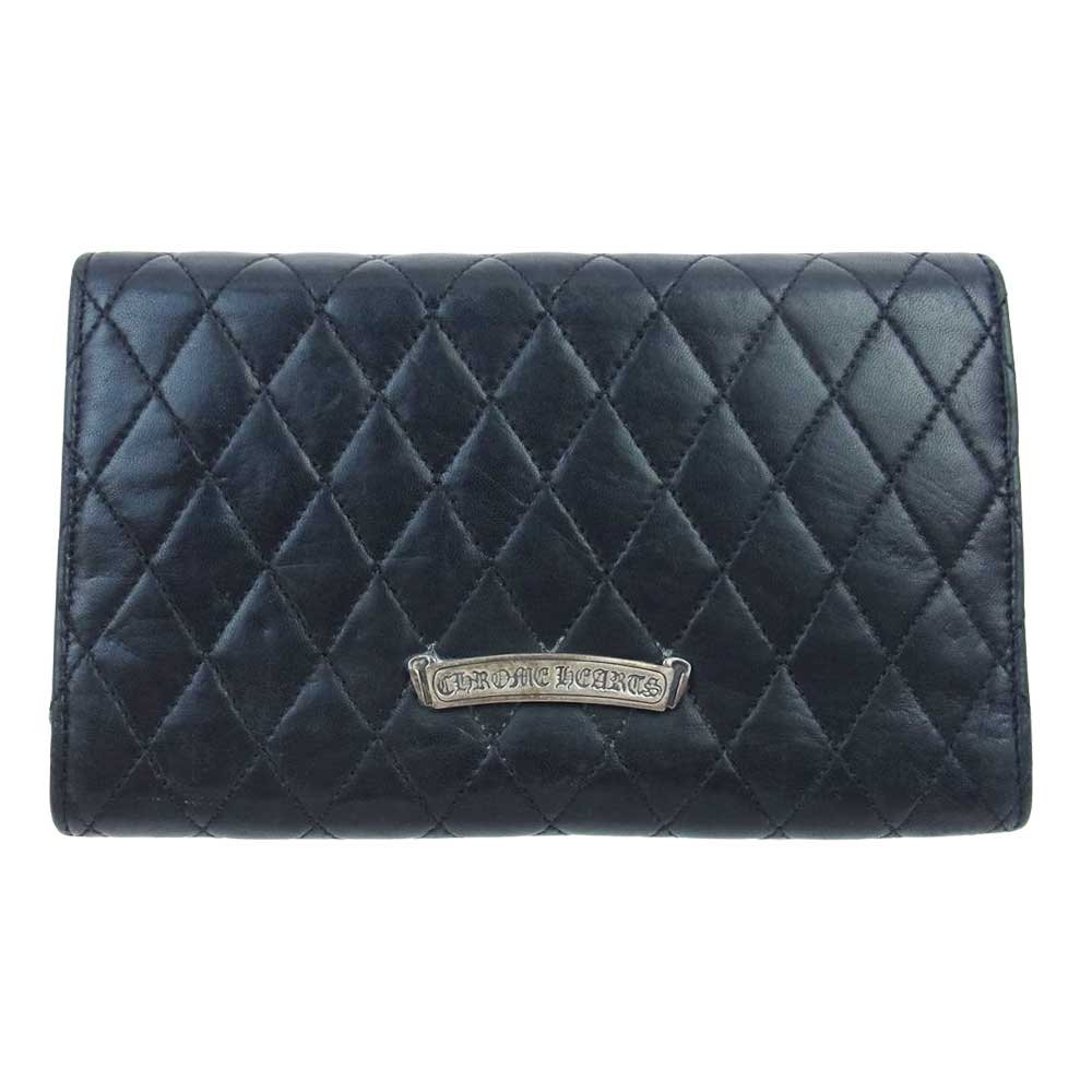 CHROME HEARTS クロムハーツ（原本無） QUILTED WAVE WALLET 3SNAP FLARE キルティング ウェーブ 3スナップ フレア ウォレット ブラック系【中古】