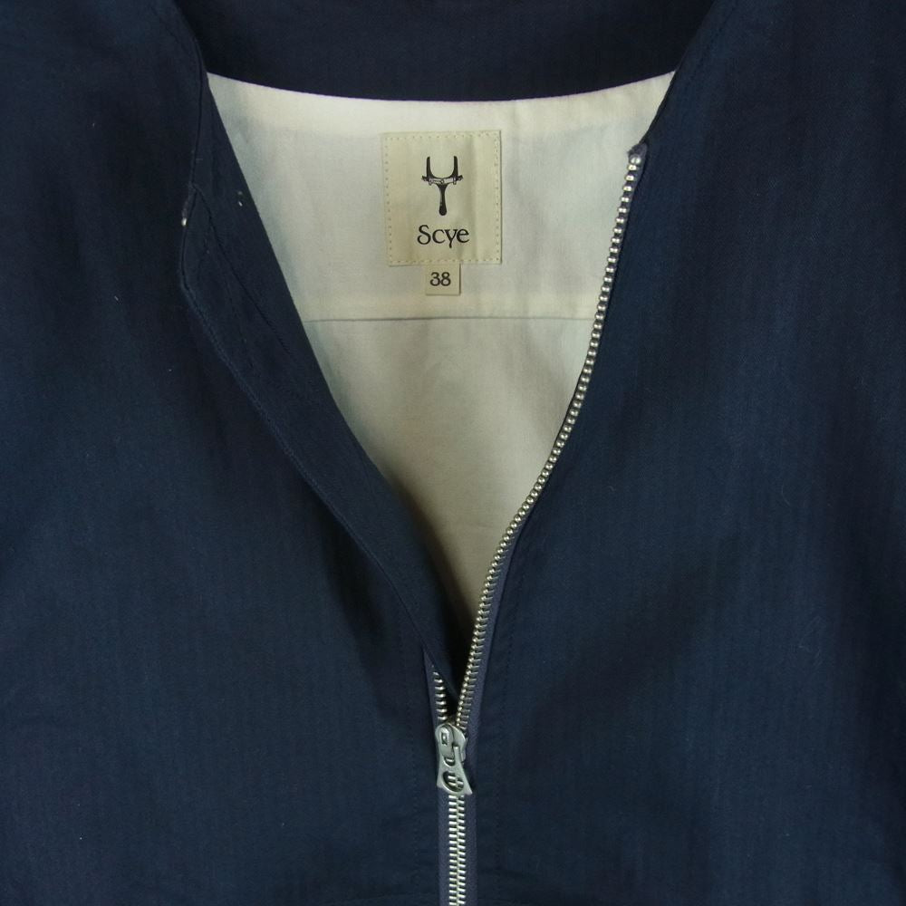 Scye サイ 1217-61054 MPB-173 3011B ノーカラー ヘリンボーン ジャケット コットン 日本製 ダークネイビー系 38【中古】