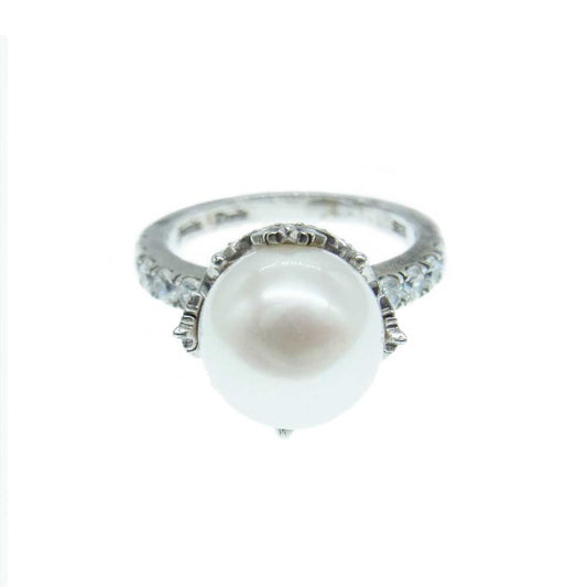 Justin Davis ジャスティンデイビス AUDREY DIAMOND/CLEAR ホワイトパール オードリー ダイヤモンド クラウン リング シルバー系 14号【中古】