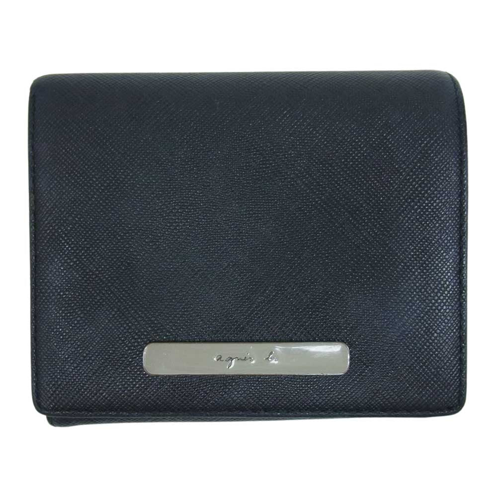 agnes b. アニエスベー VOYAGE ボヤージュ 二つ折り レザー 財布 ブラック系【中古】