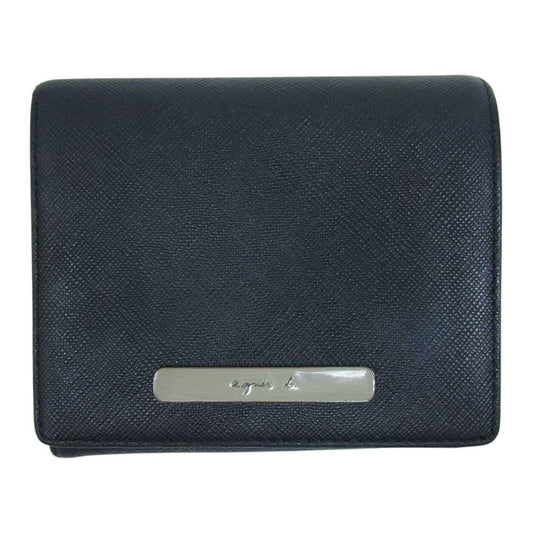 agnes b. アニエスベー VOYAGE ボヤージュ 二つ折り レザー 財布 ブラック系【中古】