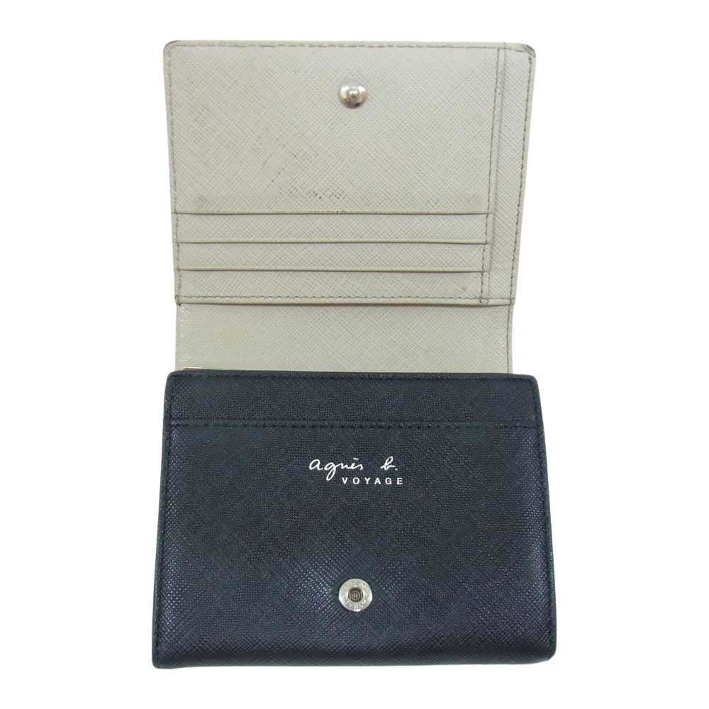 agnes b. アニエスベー VOYAGE ボヤージュ 二つ折り レザー 財布 ブラック系【中古】