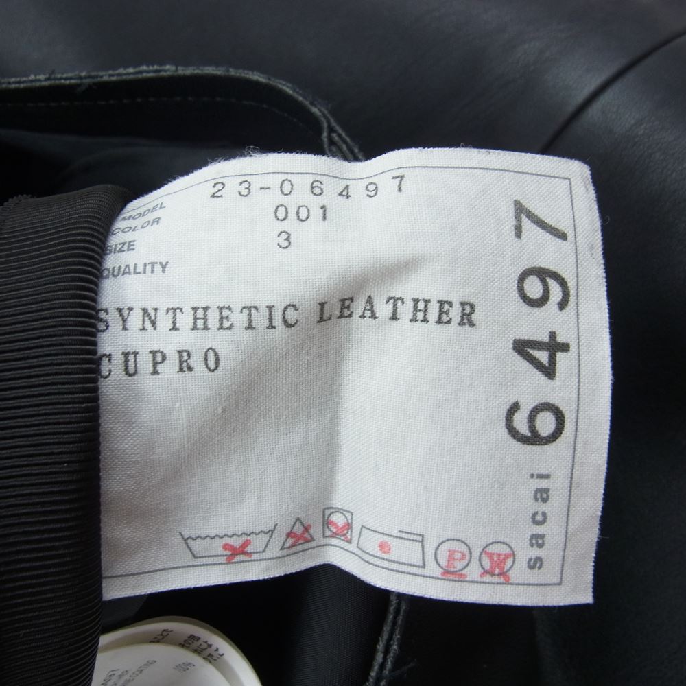 Sacai サカイ 23SS 23-06497 シンセティックレザー サイドジップ ビスチェ ベスト ブラック系 3【中古】 Sacai サカイ 23SS 23-06497 シンセティックレザー サイドジップ