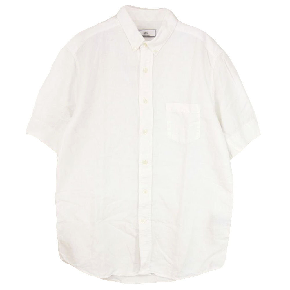 アミパリス AMI055 国内正規品 リネンコットン 半袖 ボタンダウン シャツ ホワイト系 40【中古】