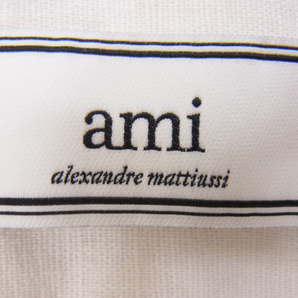 アミパリス AMI055 国内正規品 リネンコットン 半袖 ボタンダウン シャツ ホワイト系 40【中古】