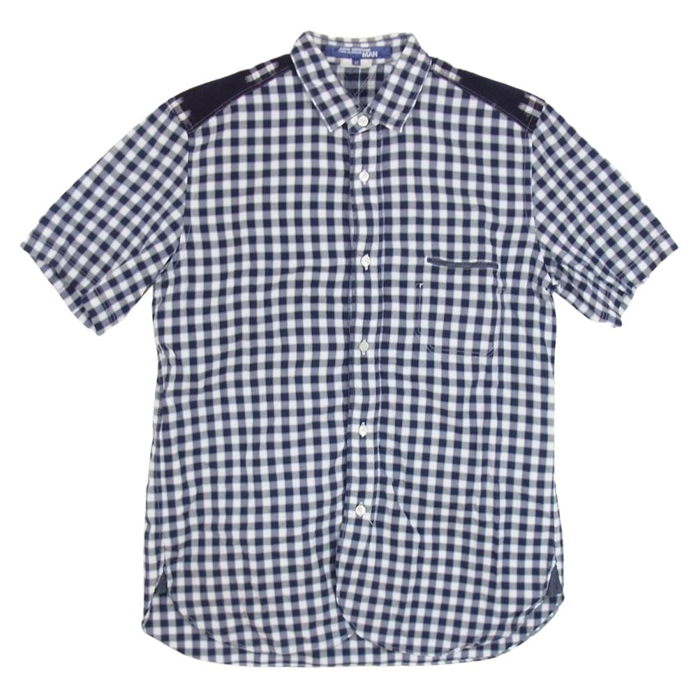 JUNYA WATANABE COMME des GARCONS MAN ジュンヤワタナベコムデギャルソンマン 15SS WO-B037 ヨーク切替 コットン チェック 半袖 シャツ ネイビー系 M【中古】