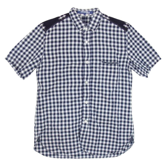 JUNYA WATANABE COMME des GARCONS MAN ジュンヤワタナベコムデギャルソンマン 15SS WO-B037 ヨーク切替 コットン チェック 半袖 シャツ ネイビー系 M【中古】
