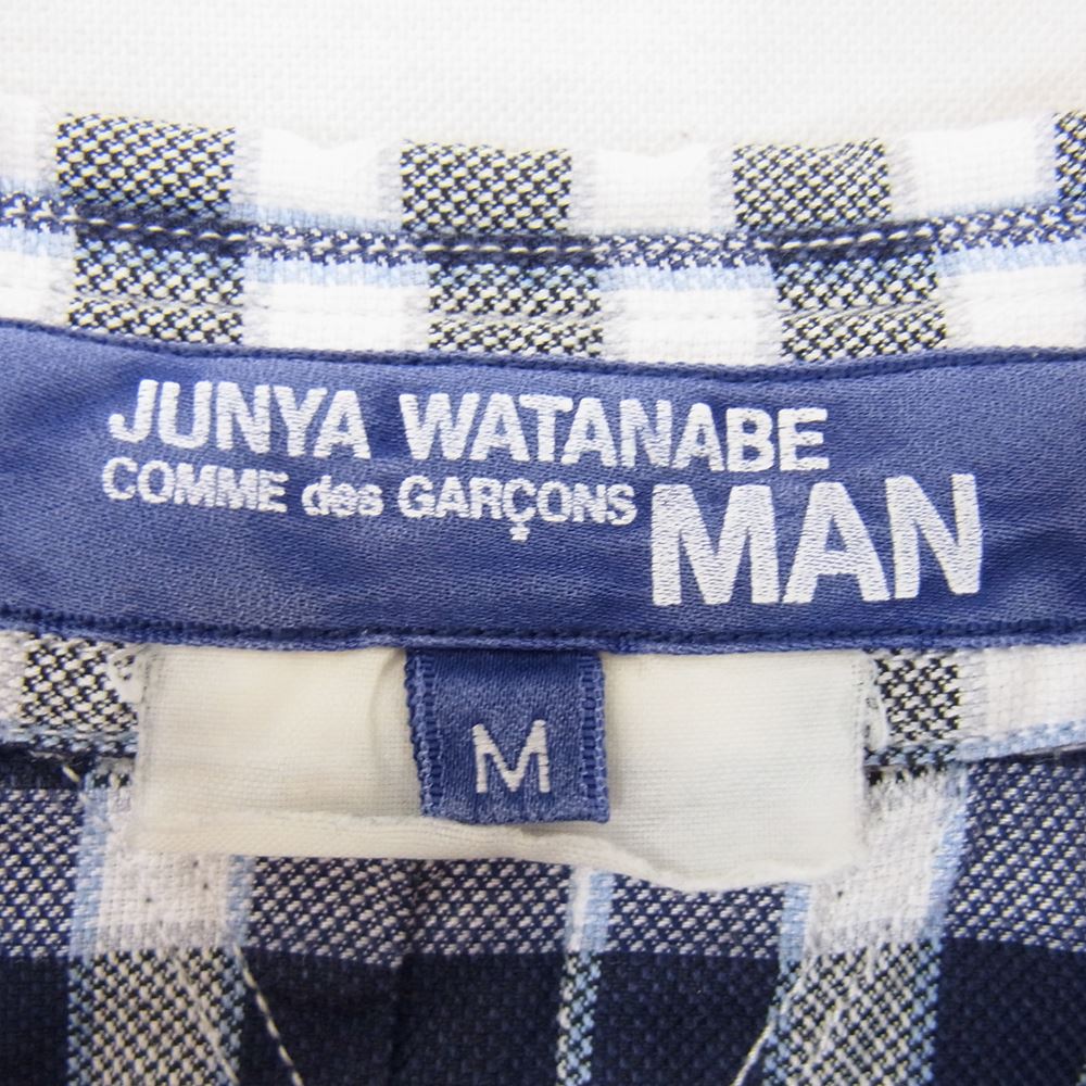JUNYA WATANABE COMME des GARCONS MAN ジュンヤワタナベコムデギャルソンマン 15SS WO-B037 ヨーク切替 コットン チェック 半袖 シャツ ネイビー系 M【中古】