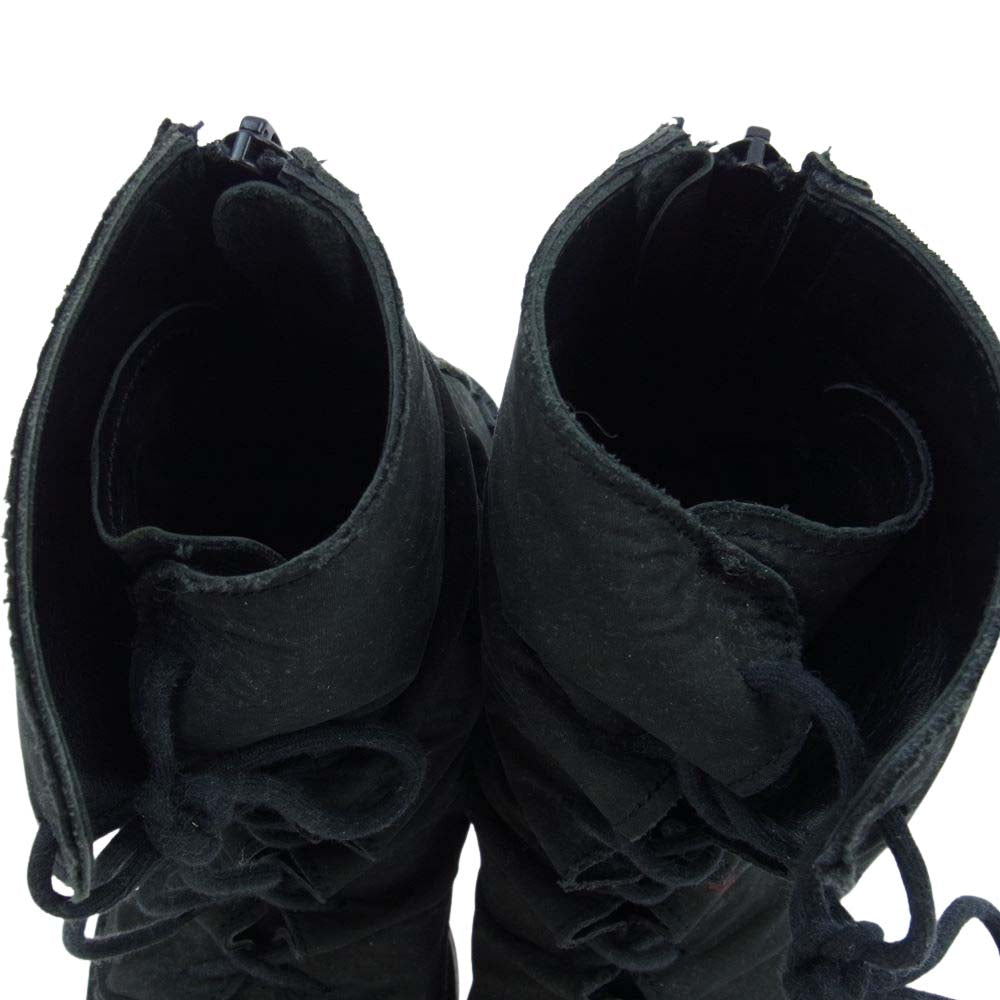 Yohji Yamamoto ヨウジヤマモト FEMME 17AW ロゴペイント 立体ギャザー バックジップ レースアップ ブーツ モスグリーン系【中古】