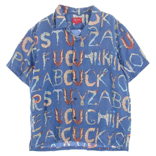 Supreme シュプリーム 18SS Alphabet Silk Shirt アルファベット シルク 半袖 シャツ ライトブルー系 L【中古】