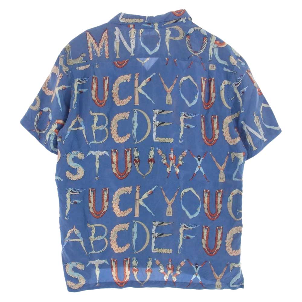 Supreme シュプリーム 18SS Alphabet Silk Shirt アルファベット シルク 半袖 シャツ ライトブルー系 L【中古】