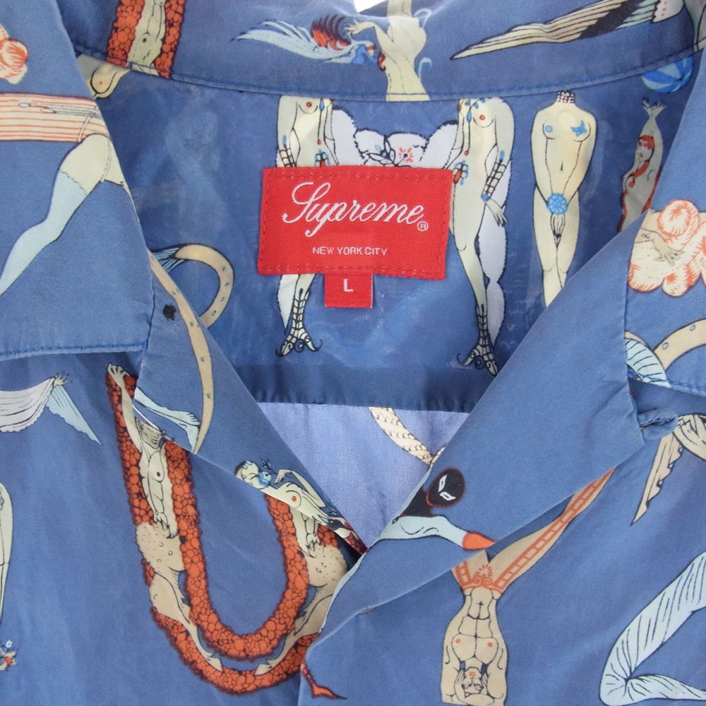 Supreme シュプリーム 18SS Alphabet Silk Shirt アルファベット シルク 半袖 シャツ ライトブルー系 L【中古】