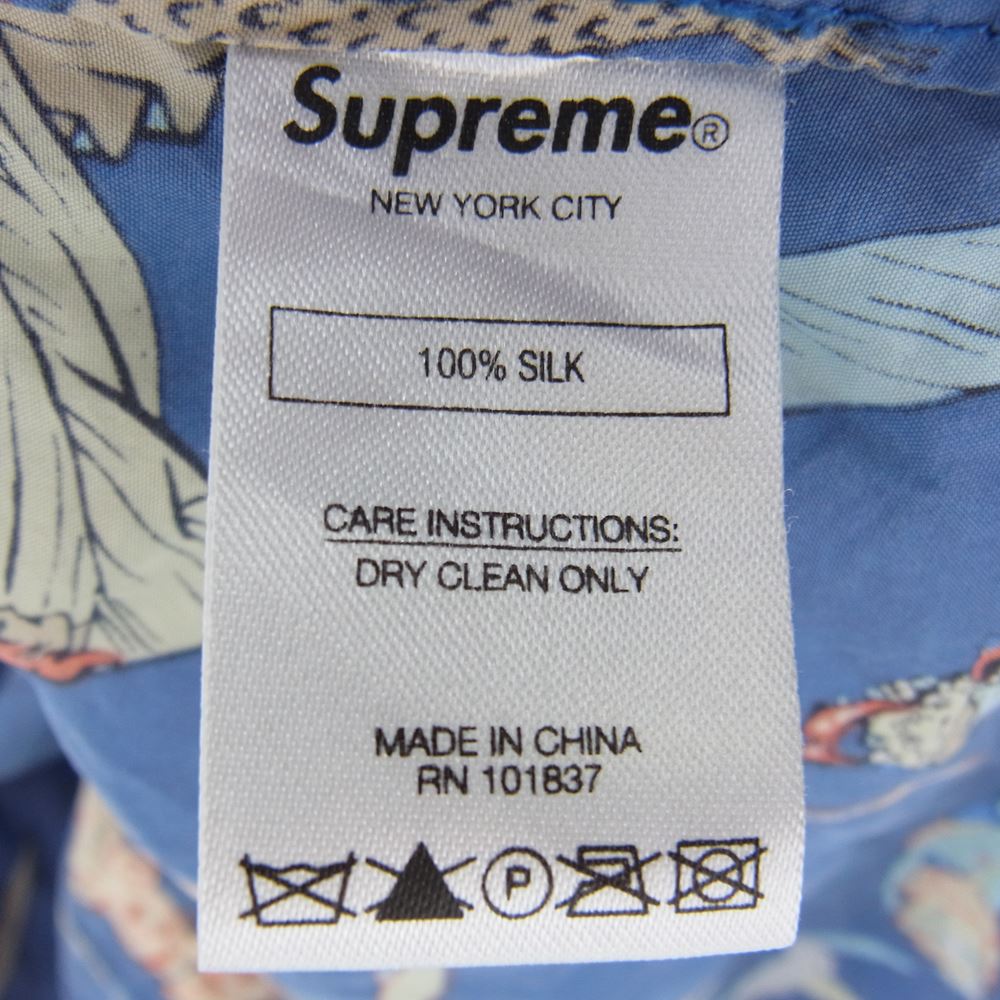 Supreme シュプリーム 18SS Alphabet Silk Shirt アルファベット シルク 半袖 シャツ ライトブルー系 L【中古】