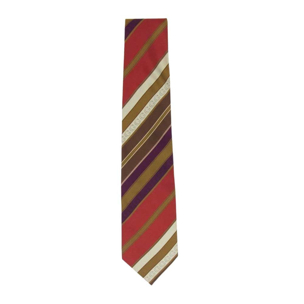 GUCCI グッチ シルク 100% ストライプ ネクタイ エンジ系【中古】