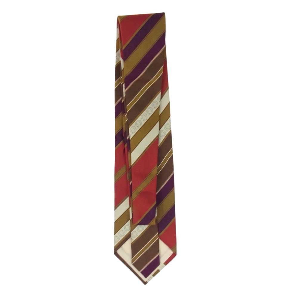 GUCCI グッチ シルク 100% ストライプ ネクタイ エンジ系【中古】