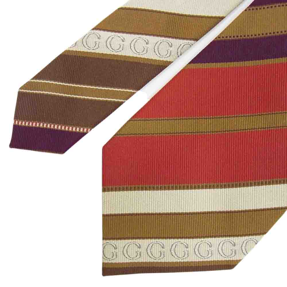 GUCCI グッチ シルク 100% ストライプ ネクタイ エンジ系【中古】