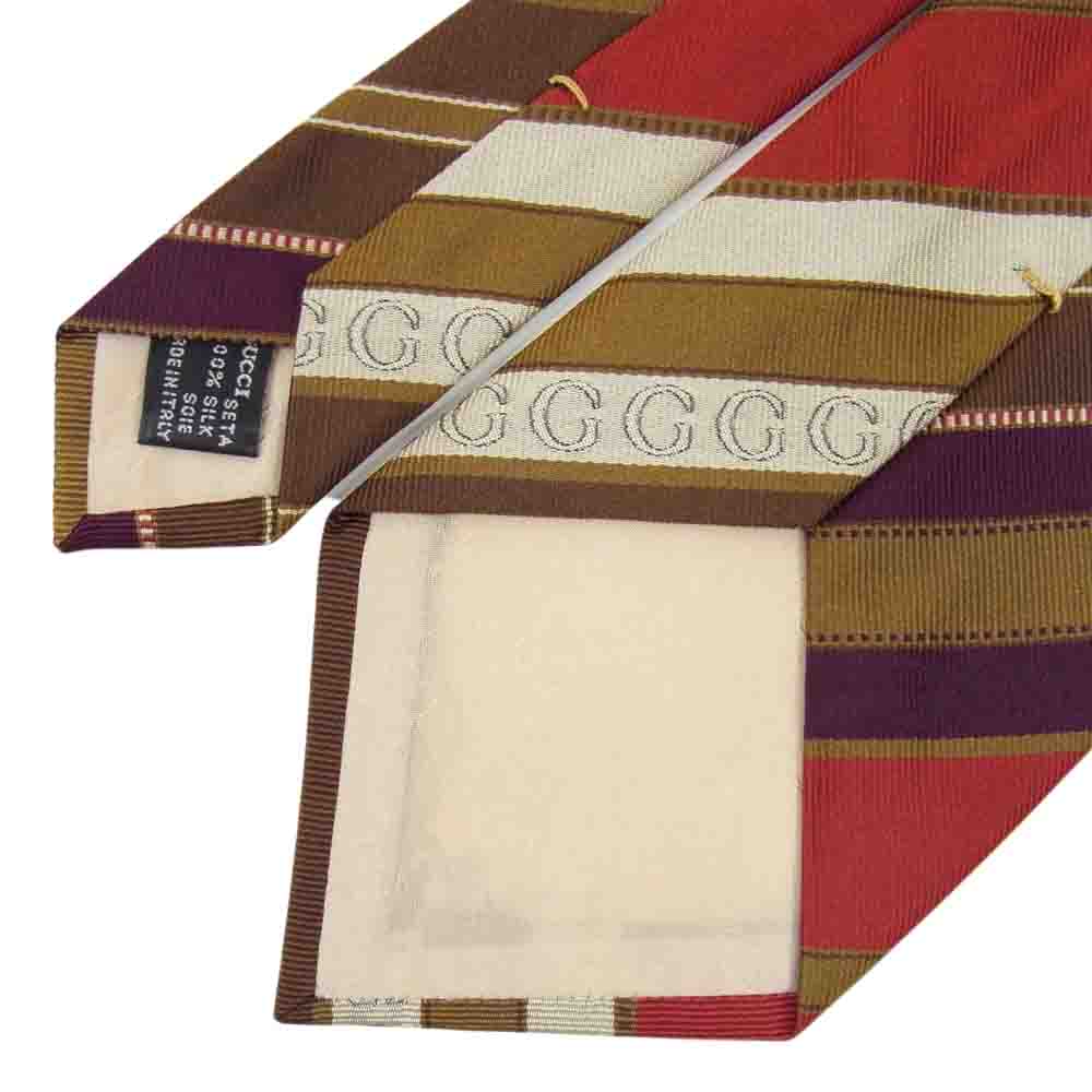 GUCCI グッチ シルク 100% ストライプ ネクタイ エンジ系【中古】