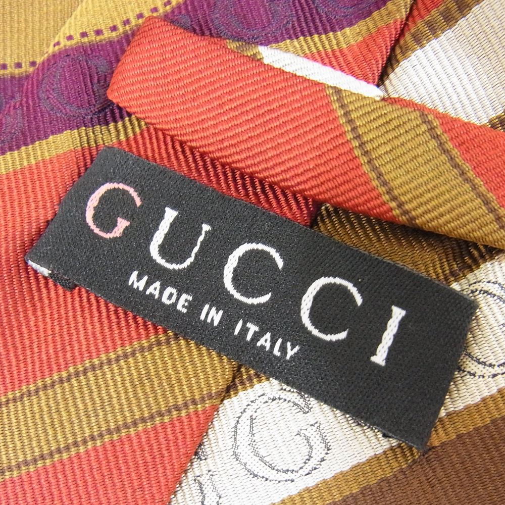 GUCCI グッチ シルク 100% ストライプ ネクタイ エンジ系【中古】