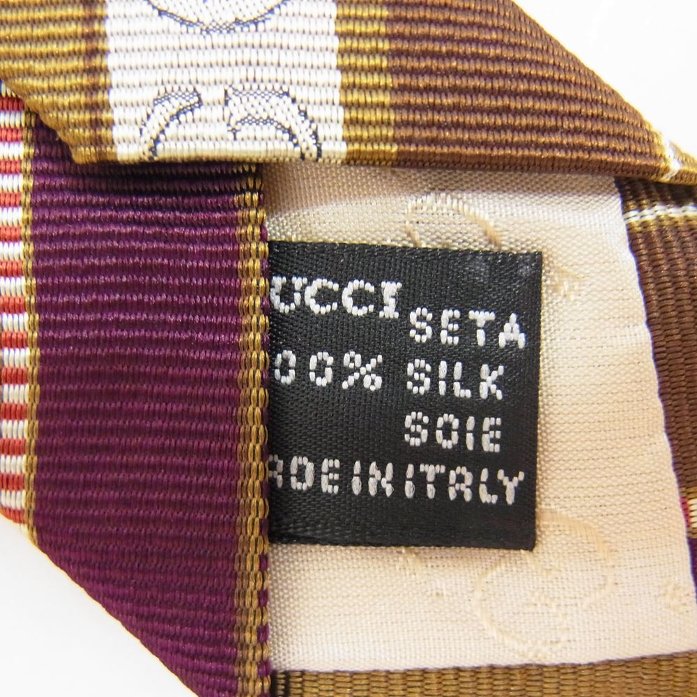 GUCCI グッチ シルク 100% ストライプ ネクタイ エンジ系【中古】