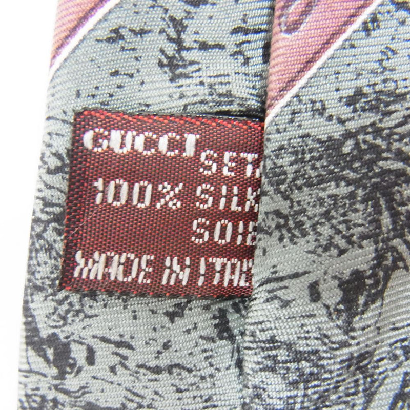 GUCCI グッチ シルク 100% 総柄 ストライプ ネクタイ グリーン系【中古】