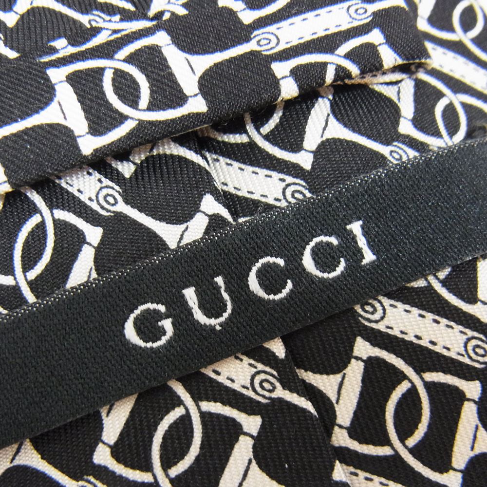GUCCI グッチ シルク 100% 総柄 ネクタイ ブラック系【中古】