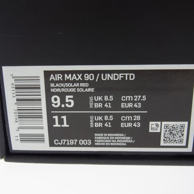 NIKE ナイキ CJ7197-003 × UNDFTD アンディーフィーテッド AIR MAX 90 エアマックス スニーカー ブラック系 ピンク系 27.5cm【中古】