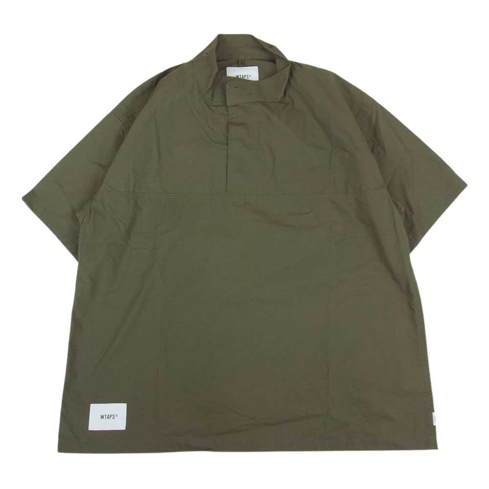 WTAPS ダブルタップス 22SS 221WVDT-SHM08 CHIT SS COTTON WEATHER ボックスシルエット スタンドカラー ウェザー チット 半袖 シャツ オリーブ系 03【中古】