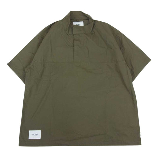 WTAPS ダブルタップス 22SS 221WVDT-SHM08 CHIT SS COTTON WEATHER ボックスシルエット スタンドカラー ウェザー チット 半袖 シャツ オリーブ系 03【中古】