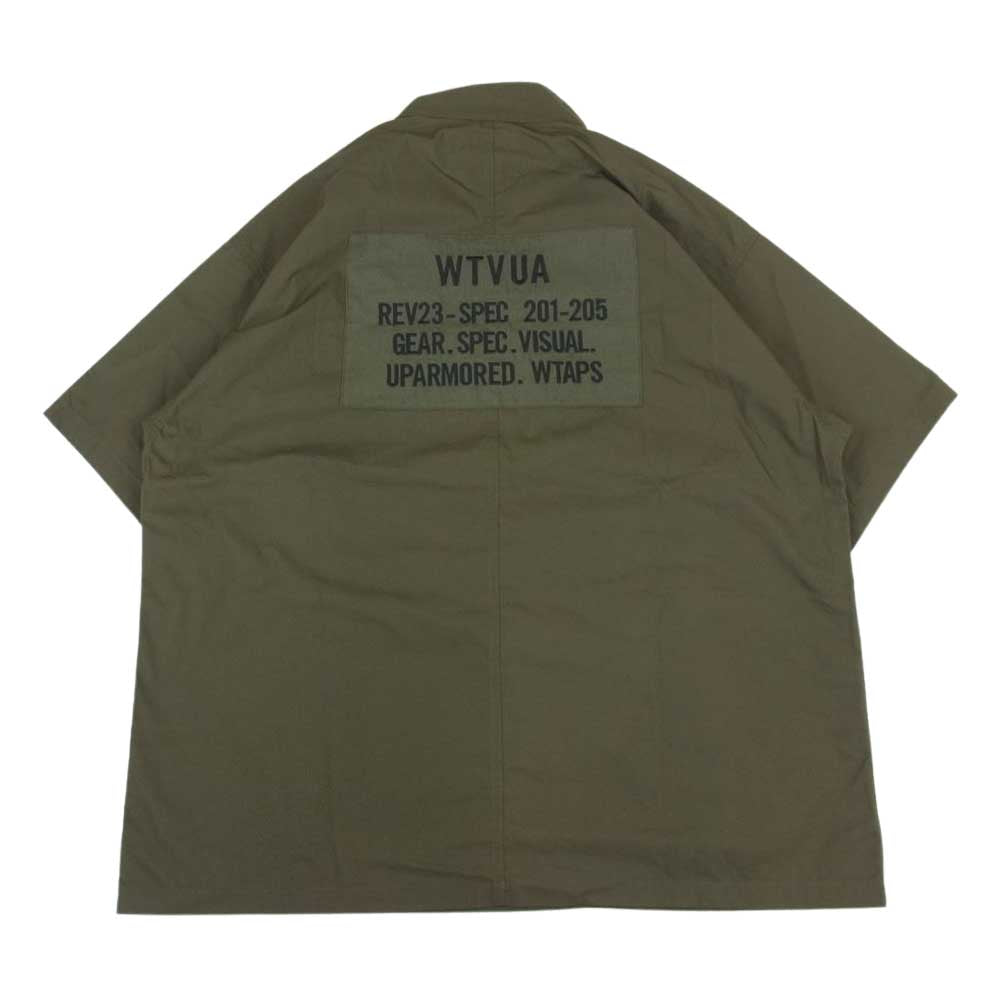 WTAPS ダブルタップス 22SS 221WVDT-SHM08 CHIT SS COTTON WEATHER ボックスシルエット スタンドカラー ウェザー チット 半袖 シャツ オリーブ系 03【中古】