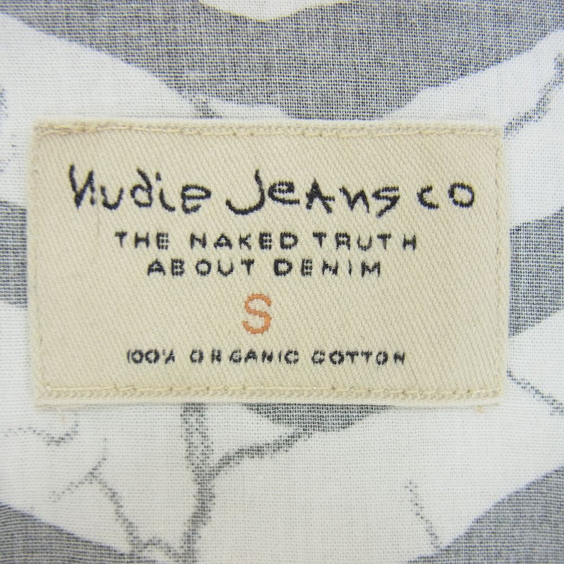Nudie Jeans ヌーディージーンズ ワッペン付き 総柄 オープン シャツ ホワイト系 S【中古】