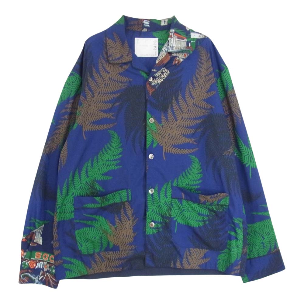 Sacai サカイ 21SS 21-02470M Archive Print Mix Shirt アーカイブ プリント ミックス オープンカラー シャツ  ネイビー系 2【美品】【中古】
