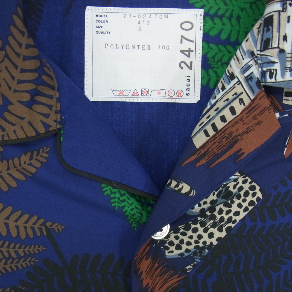 Sacai サカイ 21SS 21-02470M Archive Print Mix Shirt アーカイブ プリント ミックス オープンカラー シャツ  ネイビー系 2【美品】【中古】