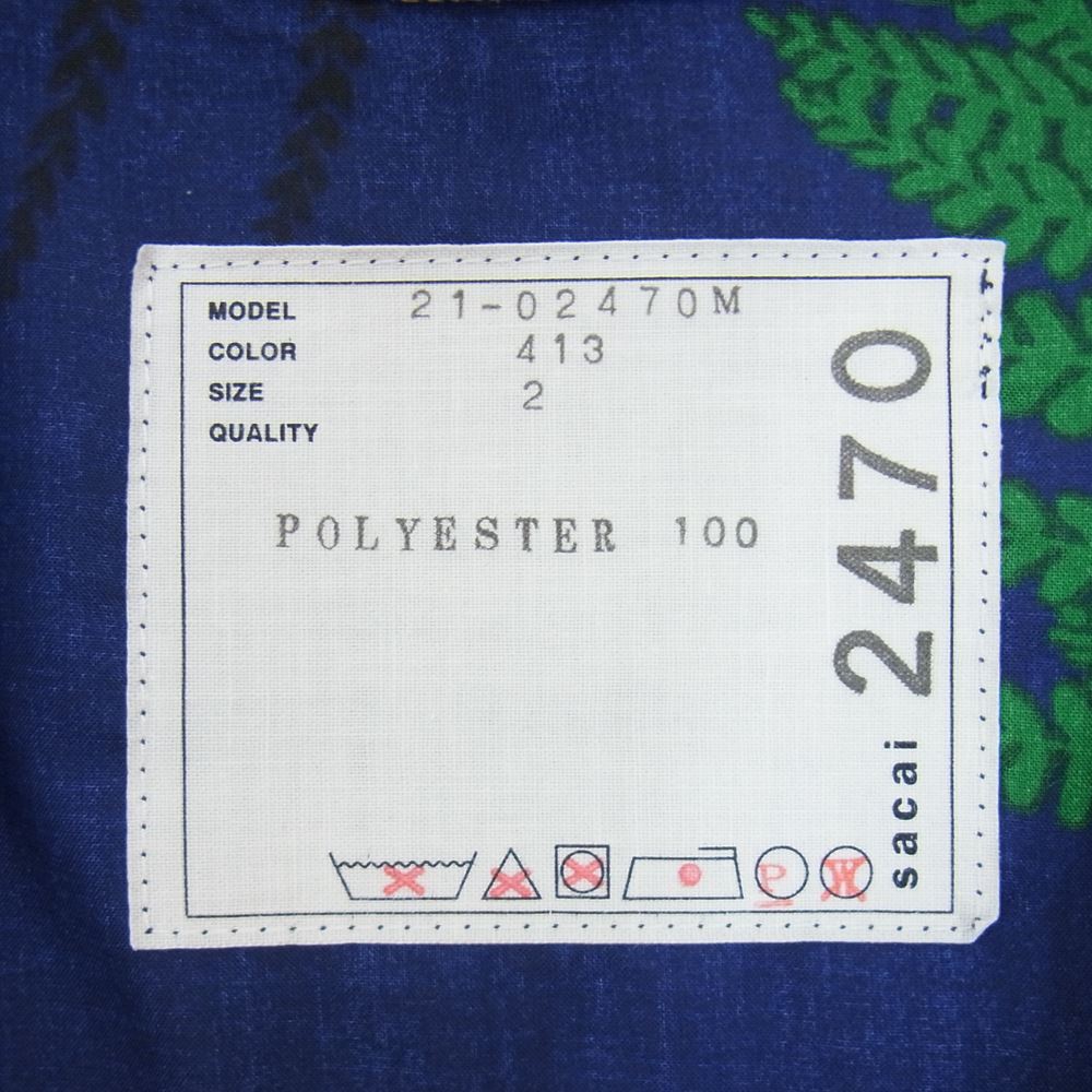 Sacai サカイ 21SS 21-02470M Archive Print Mix Shirt アーカイブ プリント ミックス オープンカラー シャツ  ネイビー系 2【美品】【中古】