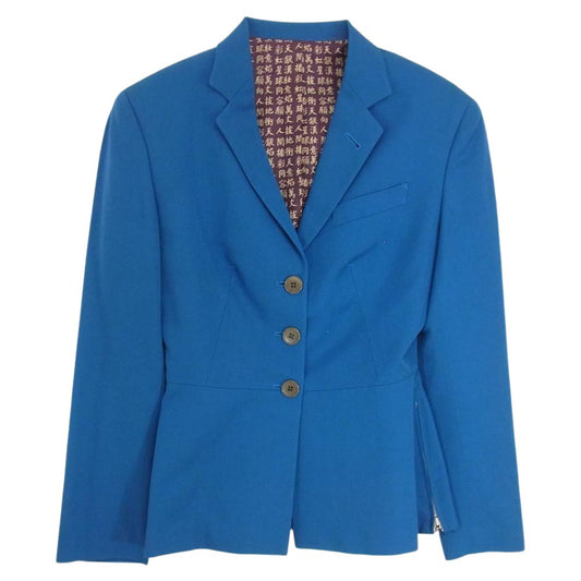 JEAN-PAUL GAULTIER ジャンポールゴルチエ FEMME 漢字総柄 裏地 サイドジップ ペプラムライン 3B テーラード ジャケット ブルー系 40【中古】