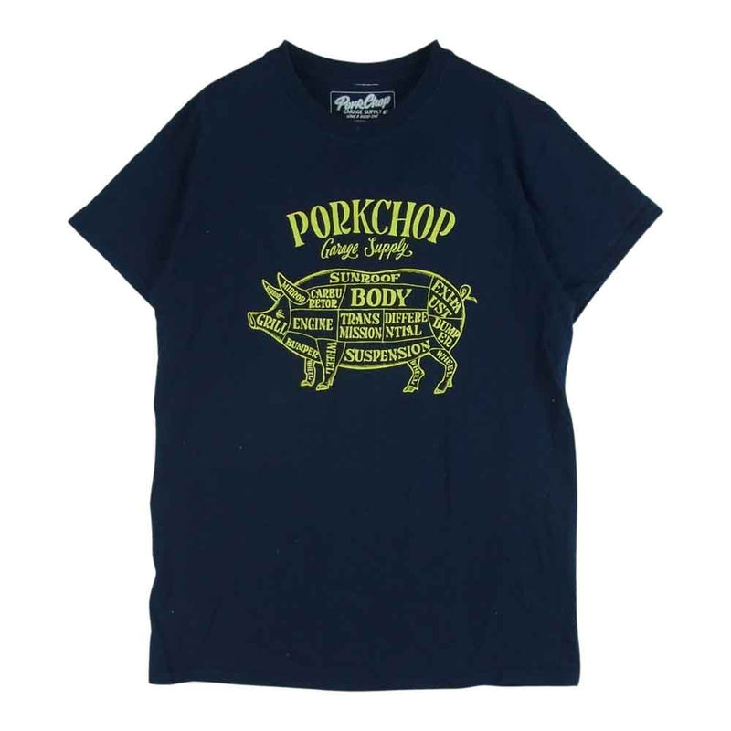 ポークチョップ ガレージ サプライ PORK FRONT TEE ポーク フロント 半袖 Tシャツ ネイビー系 S【中古】