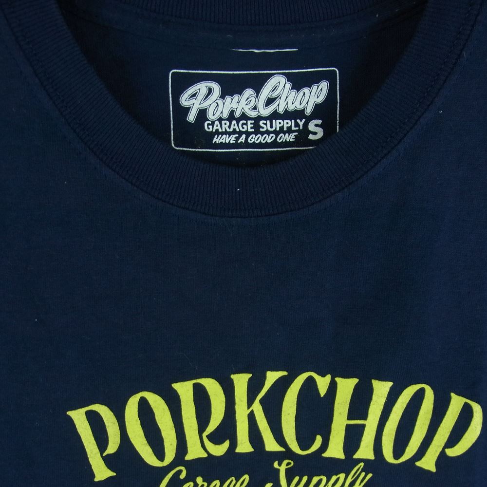 ポークチョップ ガレージ サプライ PORK FRONT TEE ポーク フロント 半袖 Tシャツ ネイビー系 S【中古】