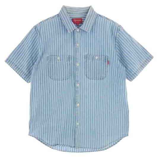 Supreme シュプリーム 17SS Stripe Denim S/S Shirt バックロゴ ストライプ 半袖 デニム シャツ ライトブルー系 S【中古】