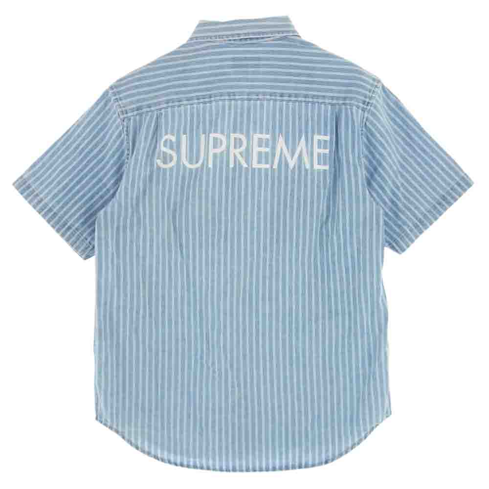 Supreme シュプリーム 17SS Stripe Denim S/S Shirt バックロゴ ストライプ 半袖 デニム シャツ ライトブルー系 S【中古】