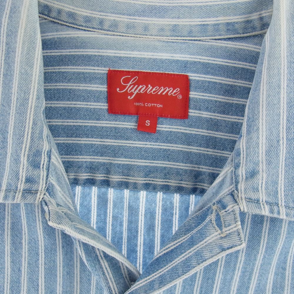 Supreme シュプリーム 17SS Stripe Denim S/S Shirt バックロゴ ストライプ 半袖 デニム シャツ ライトブルー系 S【中古】