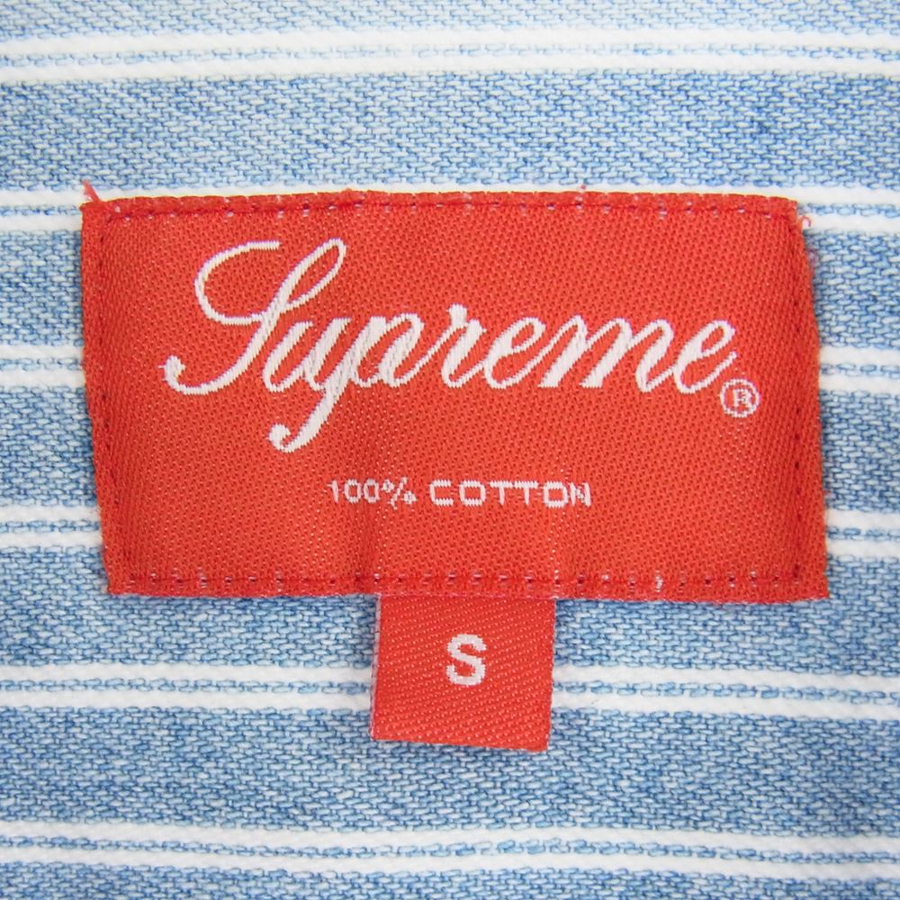 Supreme シュプリーム 17SS Stripe Denim S/S Shirt バックロゴ ストライプ 半袖 デニム シャツ ライトブルー系 S【中古】