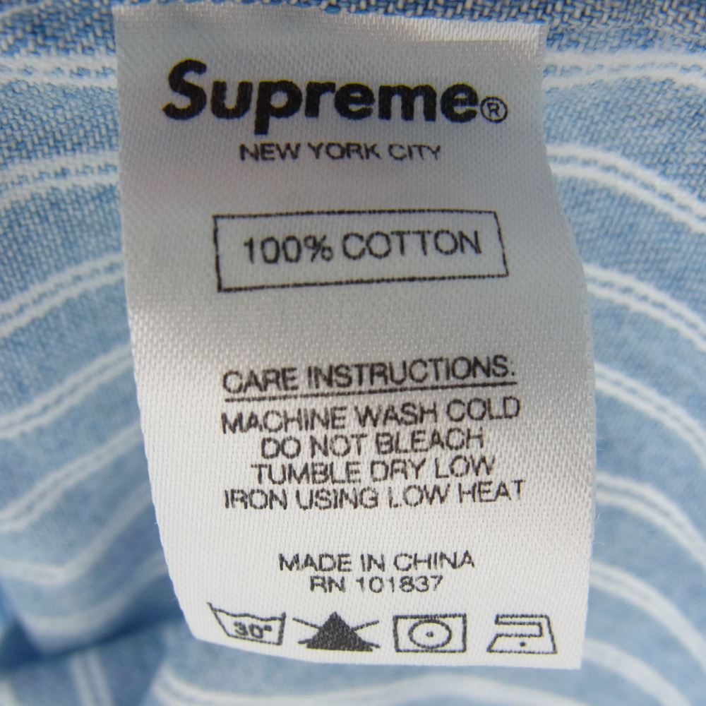 Supreme シュプリーム 17SS Stripe Denim S/S Shirt バックロゴ ストライプ 半袖 デニム シャツ ライトブルー系 S【中古】