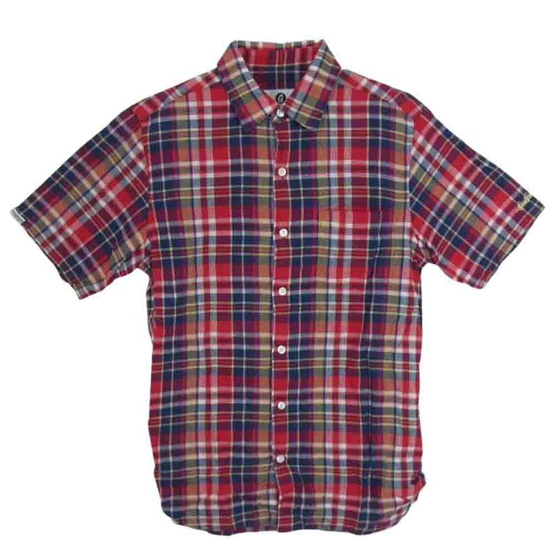 GOODENOUGH グッドイナフ GE-133009 MADRAS S／S REGULAR SHIRT 背ロゴ マドラス チェック 半袖 シャツ レッド系 M【中古】